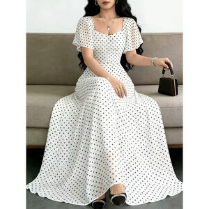 Zara Summer Ruffle Sleeve Fitted Waist Long Chiffon Dress